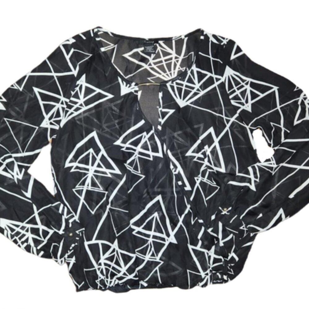 Timing Sheer Long Sleeve  Black And White Blouse || Med EUC